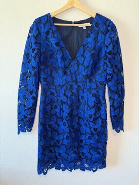 Dress the Population Katherine Cobalt Blue Floral Lace Dress Size Large L